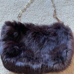 Luxurious The Limited Faux Fur Gold Chain Strap Bag with inside zippered pocket